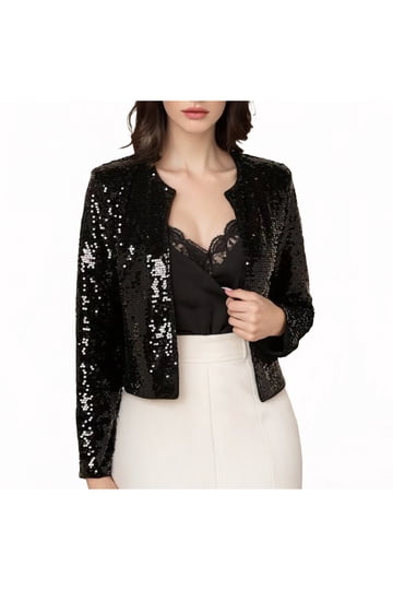 sequin black shrug for dresses Anna-Kaci Womens Shiny Sequin Long Sleeve Glitter Cropped Blazer Bolero Shrug, Black, Small at Amazon Women's Clothing store: Blazers And Sports Jackets