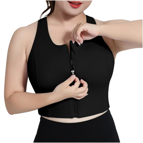ShomPort Sports Bras for Womens Plus Size Scoop Neck Front Closure Zip Up Sleeveless Tank Tops Lightweight Cozy Yoga Underwear