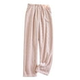 thumbnail image 1 of ShomPort Straight Leg Flannel Nightwear for Womens Cable Knit Elastic Waistband Solid Color Sleepwear Fall Winter Pajamas Pants, 1 of 8