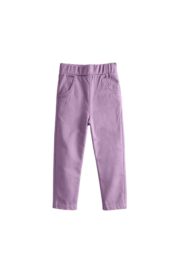 Straight Leg Pants for Girls Classic Solid Color Pull on School Uniforms Dressy Casual Pant 3-13 Years