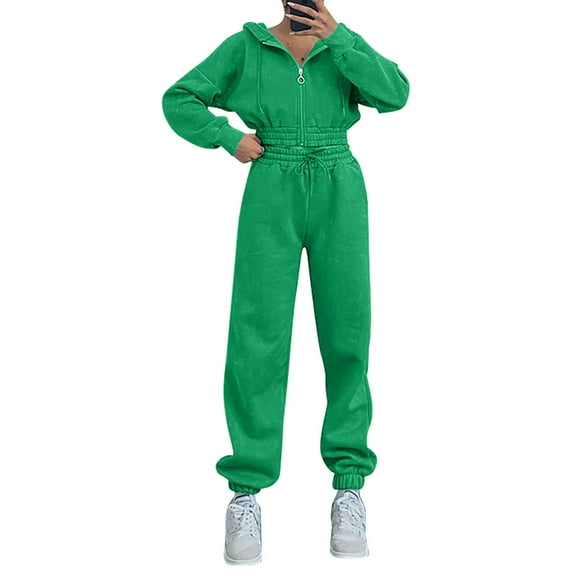 ShomPort Streetwear Set for Womens Full Zipper Crop Tops with Hooded Cinch Bottom Drawstring Pants Trendy Outfits