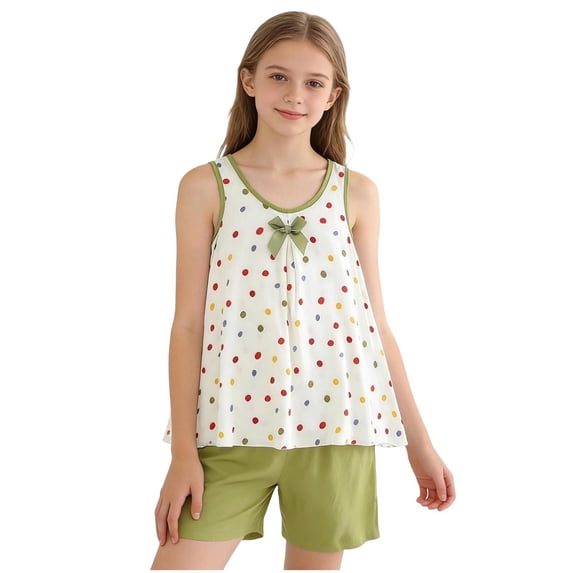 ShomPort Summer 2 Piece Outfits for Girl Comfy Knitting Cotton Tank Shirts and Shorts Set 4-16 Years