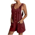thumbnail image 1 of ShomPort Summer Baggy Short Rompers for Women Casual Strap Adjustable Button Down Jumpsuit with Pockets, 1 of 7
