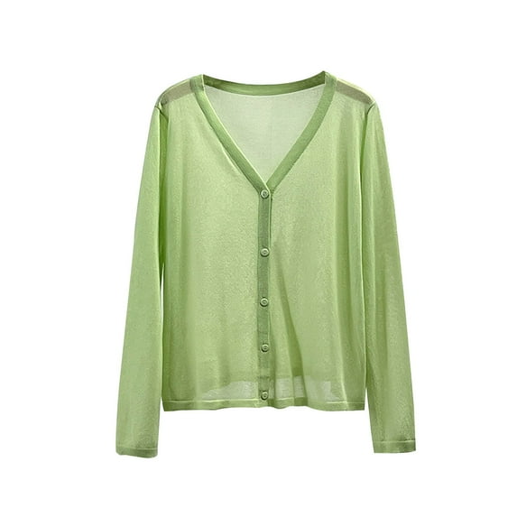 ShomPort Summer Cardigan for Women Lightweight Long Sleeve V Neck Button Down Shrug for Dresses L-4XL