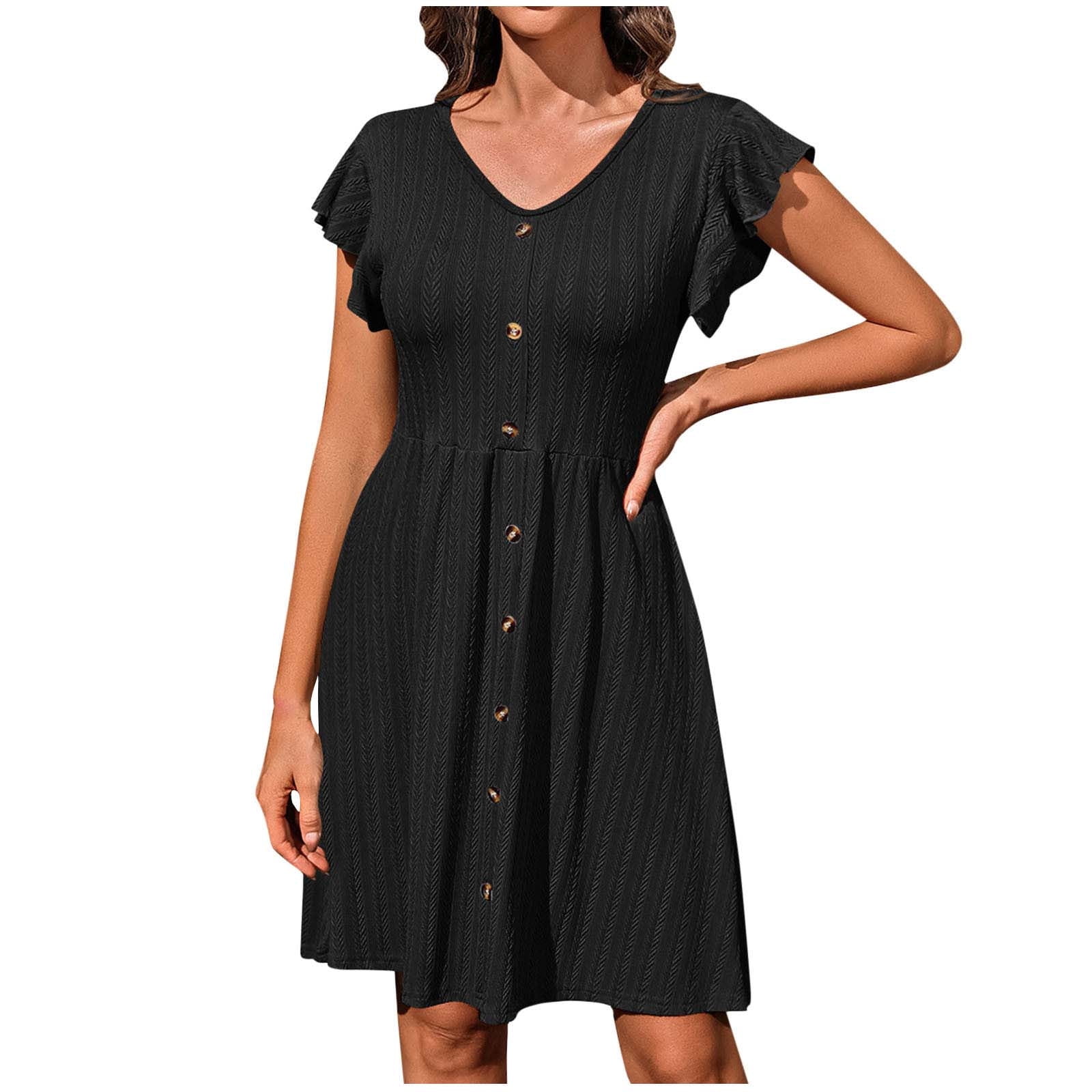 Ruolai Women's Summer Tiered Midi Dress - Short Sleeve, Button Front, Elastic Waist, Boho Casual (S-XXL)