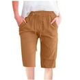 thumbnail image 1 of ShomPort Summer Casual Shorts for Women Drawstring Elastic Waist Knee Length Shorts with Pockets, 1 of 5