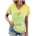thumbnail image 1 of ShomPort Summer Casual Tops for Women V-Neck Short Sleeve T-Shirts Gradient Print Button Tees, 1 of 5