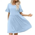 thumbnail image 1 of ShomPort Summer Comfortable T-Shirt Dress for Women Ruffle Sleeve Round Neck Pleated Flowy Knee Length Dresses, 1 of 5