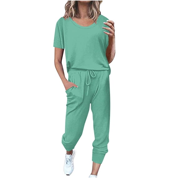 ShomPort Summer Comfortable Two-Piece Set for Women Jogging Workout Tracksuit with Pockets Loungewear Outfits