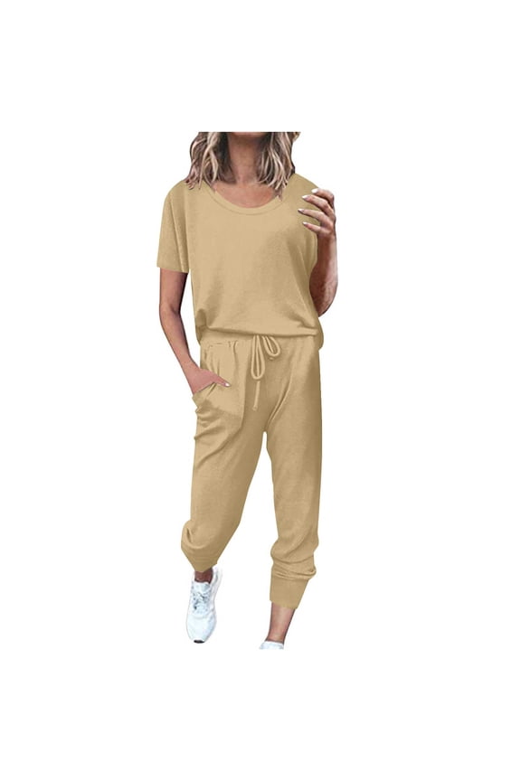 Summer Comfortable Two-Piece Set for Women Jogging Workout Tracksuit with Pockets Loungewear Outfits