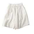 thumbnail image 1 of ShomPort Summer Cotton Linen Shorts for Women Breathable Wide Leg Shorts High Elastic Waist Cute Shorts, 1 of 6