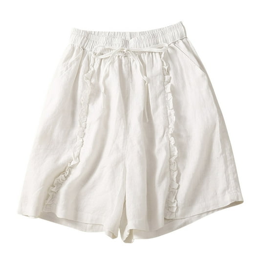 ShomPort Summer Cotton Linen Shorts for Women Breathable Wide Leg Shorts High Elastic Waist Cute Shorts
