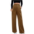 thumbnail image 1 of ShomPort Summer Fashion Wide Leg Pants for Women Business Straight Pants High Waist Button Trousers with Pockets, 1 of 6