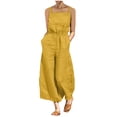 thumbnail image 1 of ShomPort Summer Lightweight Waisted Cotton Linen Jumpsuits for Women 2024 Trendy Back Button Wide Leg Beach Rompers, 1 of 7