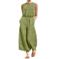 thumbnail image 1 of ShomPort Summer Lightweight Waisted Cotton Linen Jumpsuits for Women Trendy Back Button Wide Leg Beach Rompers, 1 of 6