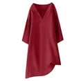 thumbnail image 1 of ShomPort Summer Loose Dress for Women Casual Round Neck 3/4 Sleeves Solid Color Midi Dresses, 1 of 5