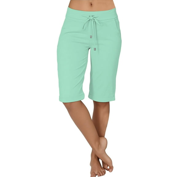 ShomPort Summer Shorts for Women Knee Length Elastic Waist Shorts with Drawstring Low Rise Tight Fashion Shorts