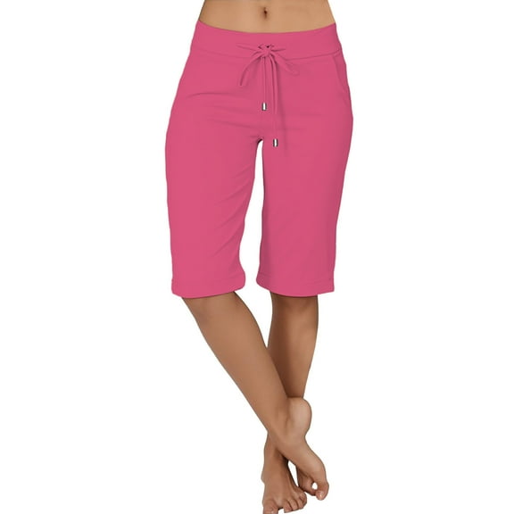 ShomPort Summer Shorts for Women Knee Length Elastic Waist Shorts with Drawstring Low Rise Tight Fashion Shorts