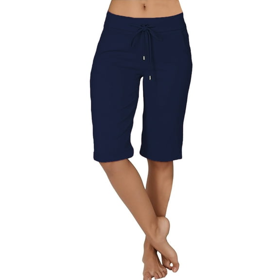 ShomPort Summer Shorts for Women Knee Length Elastic Waist Shorts with Drawstring Low Rise Tight Fashion Shorts