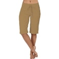 thumbnail image 1 of ShomPort Summer Shorts for Women Knee Length Elastic Waist Shorts with Drawstring Low Rise Tight Fashion Shorts, 1 of 5