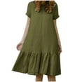 thumbnail image 1 of ShomPort Summer T-Shirt Dress for Women Round Neck Short Sleeve Loose Midi Dress Cotton Linen Ruffled Casual Dresses, 1 of 3