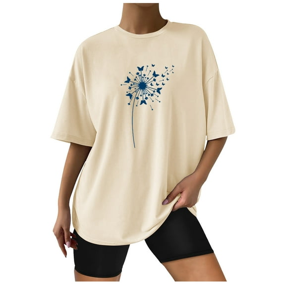 ShomPort Summer T-Shirts for Women Scoop Neck Short Sleeve Basic Tops Loose Comfy ted Casual Workout Relaxed Tops (XX-Large, Khaki)