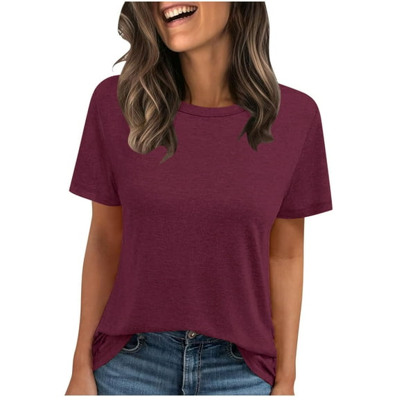 ShomPort Summer Tops for Women Short Sleeve Crew Neck Basic Workout Tees Trendy Plain Casual Clothes