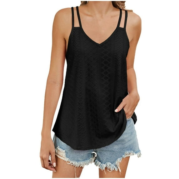 ShomPort Summer Tunic Tops for Women Solid Color Thin Strap Tank V-Neck Vacation Trendy Blouses Tops