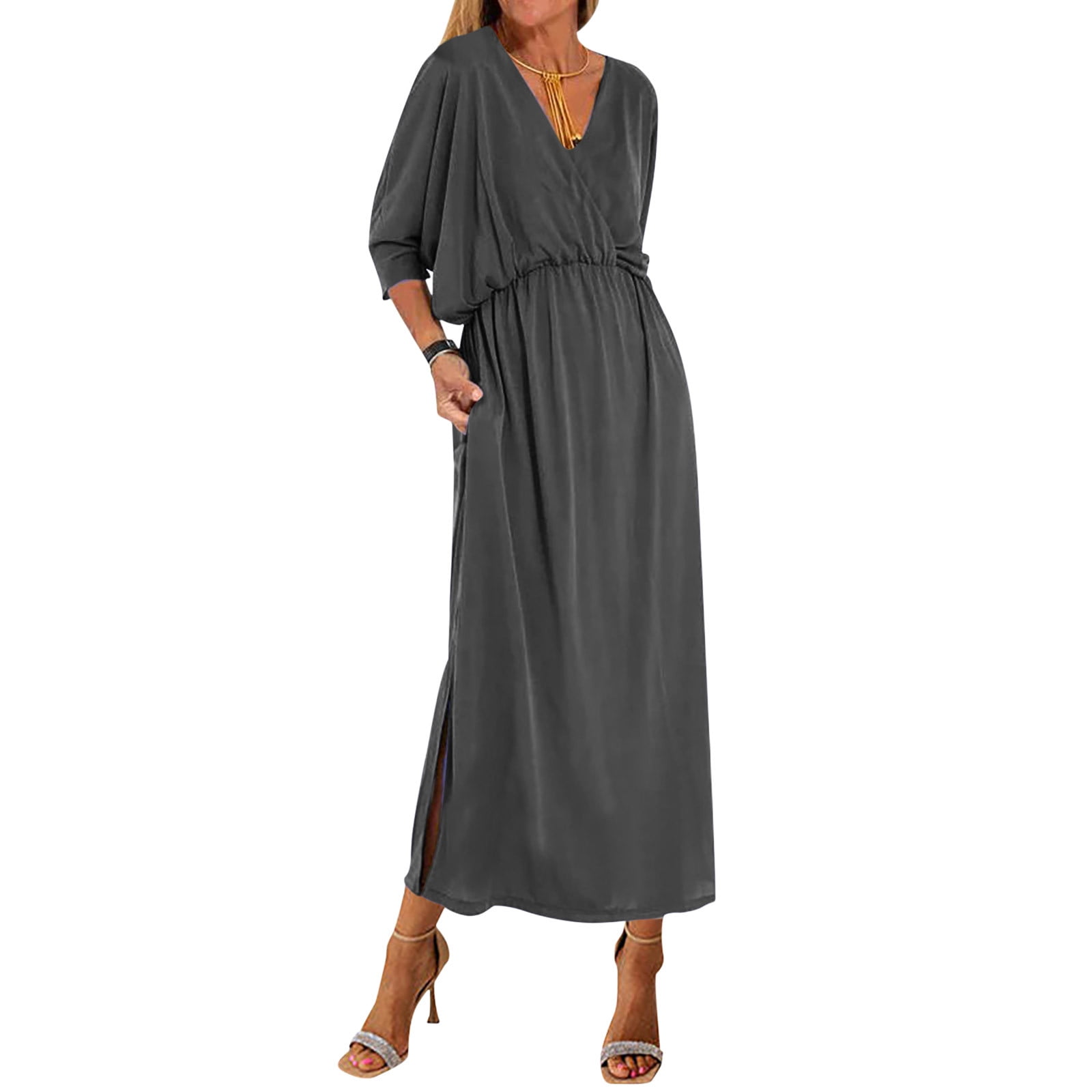 chinese dress ladies Kormei Women's Casual 3/4 Sleeve Summer Dress Boho Floral Print V Neck High  Waist Long Party Beach Flowy Maxi Dresses S Beige Floral at Amazon Women's  Clothing store main image 0