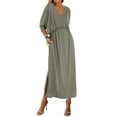 thumbnail image 1 of ShomPort Summer V Neck Maxi Dress for Tall Women Loose 3/4 Sleeve Elastic Waist Split Vacation Dresses, 1 of 5