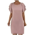thumbnail image 1 of ShomPort Summer Work Dress for Women Fashion Ruffle Sleeve Round Neck Solid Color Mini Dresses, 1 of 5