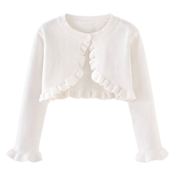 ShomPort Sweater Cardigans for Girls Ruffle Ribbed Trim Long Sleeve Button Cute Knitted Tops Casual Daily Outwear 9M-10Years