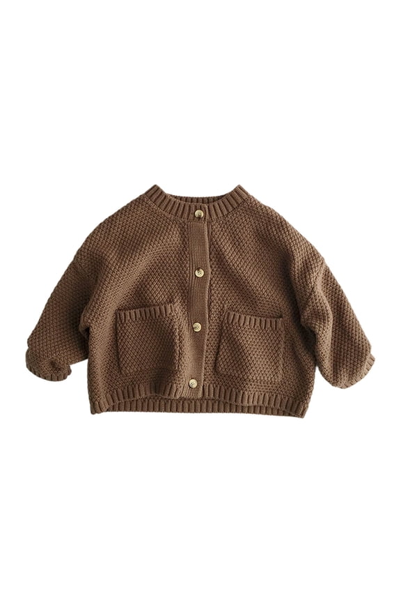 Sweater Cardigans for Girls Unisex Round Collar Long Sleeve Ribbed Cuff Jackets Lightweight Fall Winter Warm Coats