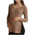 thumbnail image 1 of ShomPort Sweater for Pregnant Women Long Sleeve Side Split Ribbed V-Neck Loose Blouses Lightweight Pullover Maternity Tunic Tops, 1 of 8