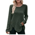 thumbnail image 1 of ShomPort Sweaters for Women Causal Scoop Neck Long Sleeve Ribbed Tops Split Hem Fall Ladies Blouses (Army Green 3), 1 of 5