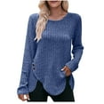 thumbnail image 1 of ShomPort Sweaters for Women Causal Scoop Neck Long Sleeve Ribbed Tops Split Hem Fall Ladies Blouses (Blue 3), 1 of 5