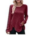 thumbnail image 1 of ShomPort Sweaters for Women Causal Scoop Neck Long Sleeve Ribbed Tops Split Hem Fall Ladies Blouses (Wine 3), 1 of 5