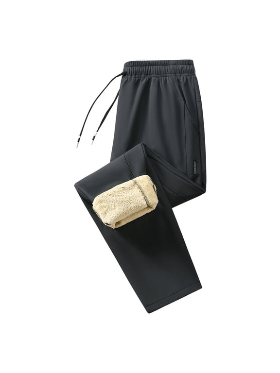 Sweatpants for Mens Wool Lined Drawstring Full Length Soft Pants Lightweight Fall Winter Warm Trousers with Pockets