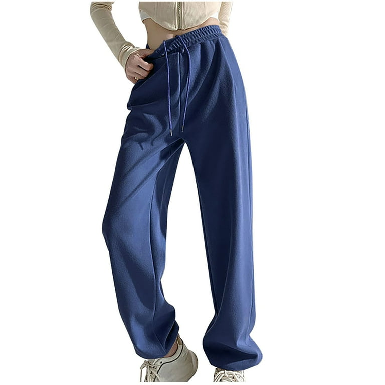 ShomPort Sweatpants with Pockets for Tall Women Jogging Gym Workout Pants Loose Wide Leg Cinch Bottom Trousers