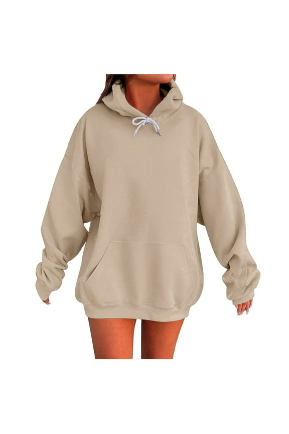 Sweatshirt for Women Drawstring Comfy Long Sleeve Thermal Loose Fitted Outdoor Hooded with Pocket