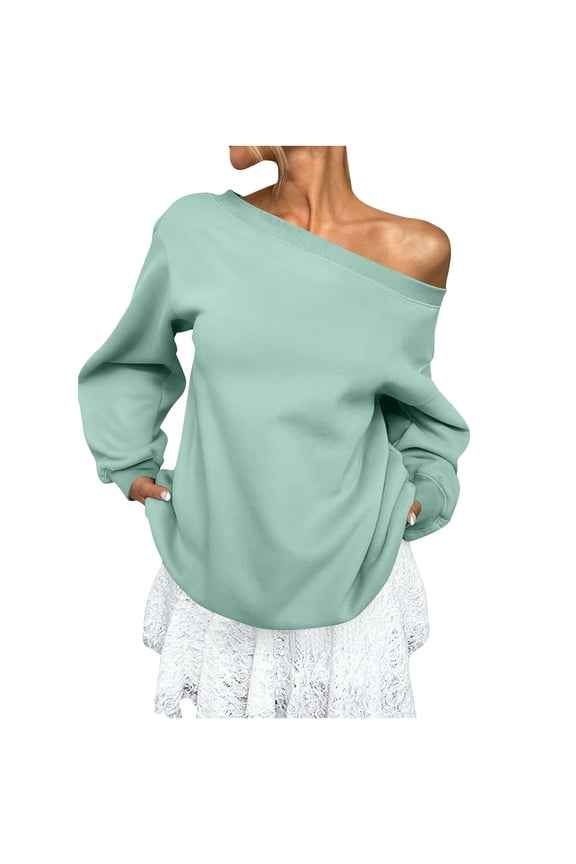 Sweatshirts for Womens Drop Shoulder Long Sleeve Ribbed Cuff Soft Baggy Tops Athletic Solid Color Stretchy Going Out Blouses