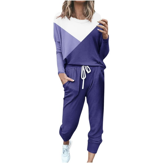 ShomPort Sweatsuit for Women Crewneck Sweatshirts Pullover and Joggers Pants 2 Piece Outfits for Ladies (Dark Blue05)