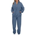 thumbnail image 1 of ShomPort Sweatsuit for Womens Stand Collared Half Zipper Drop Shoulder Sweatshirt Bottom Ankle Length Sweatpants Cozy Set, 1 of 8