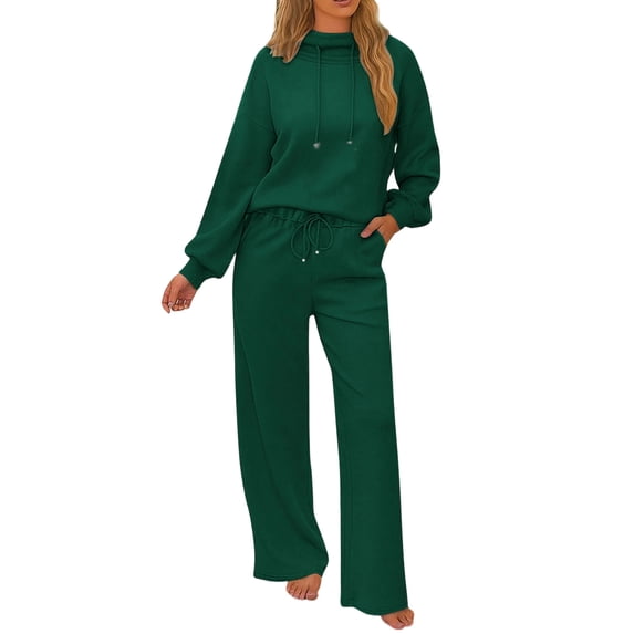 ShomPort Sweatsuit for Womesn Drawstring Long Sleeve Pullover Hoodies Wide Leg Sweatpants Workout Cozy Trendy 2PC Matching Set