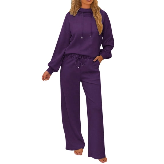 ShomPort Sweatsuit for Womesn Drawstring Long Sleeve Pullover Hoodies Wide Leg Sweatpants Workout Cozy Trendy 2PC Matching Set