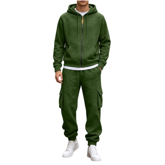 ShomPort Sweatsuits for Men 2 Piece Zip up Hoodies Cargo Jogger Loose Casual Workout Outfit Elastic Waist Jogging Tracksuits