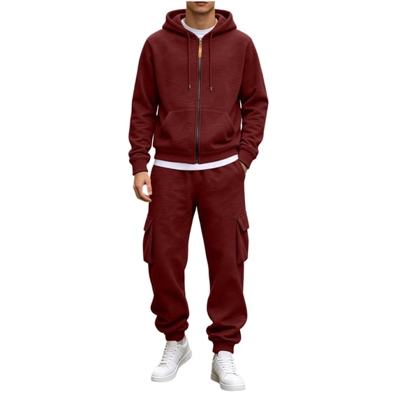 ShomPort Sweatsuits for Men 2 Piece Zip up Hoodies Cargo Jogger Loose Casual Workout Outfit Elastic Waist Jogging Tracksuits
