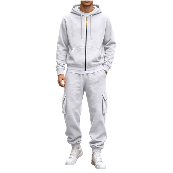ShomPort Sweatsuits for Men 2 Piece Zip up Hoodies Cargo Jogger Loose Casual Workout Outfit Elastic Waist Jogging Tracksuits