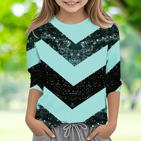 ShomPort T-Shirt for Baby Children Striped Printed Quarter Sleeve Round Neck Tees Top Casual Lightweight Clothes for 3-12 Years