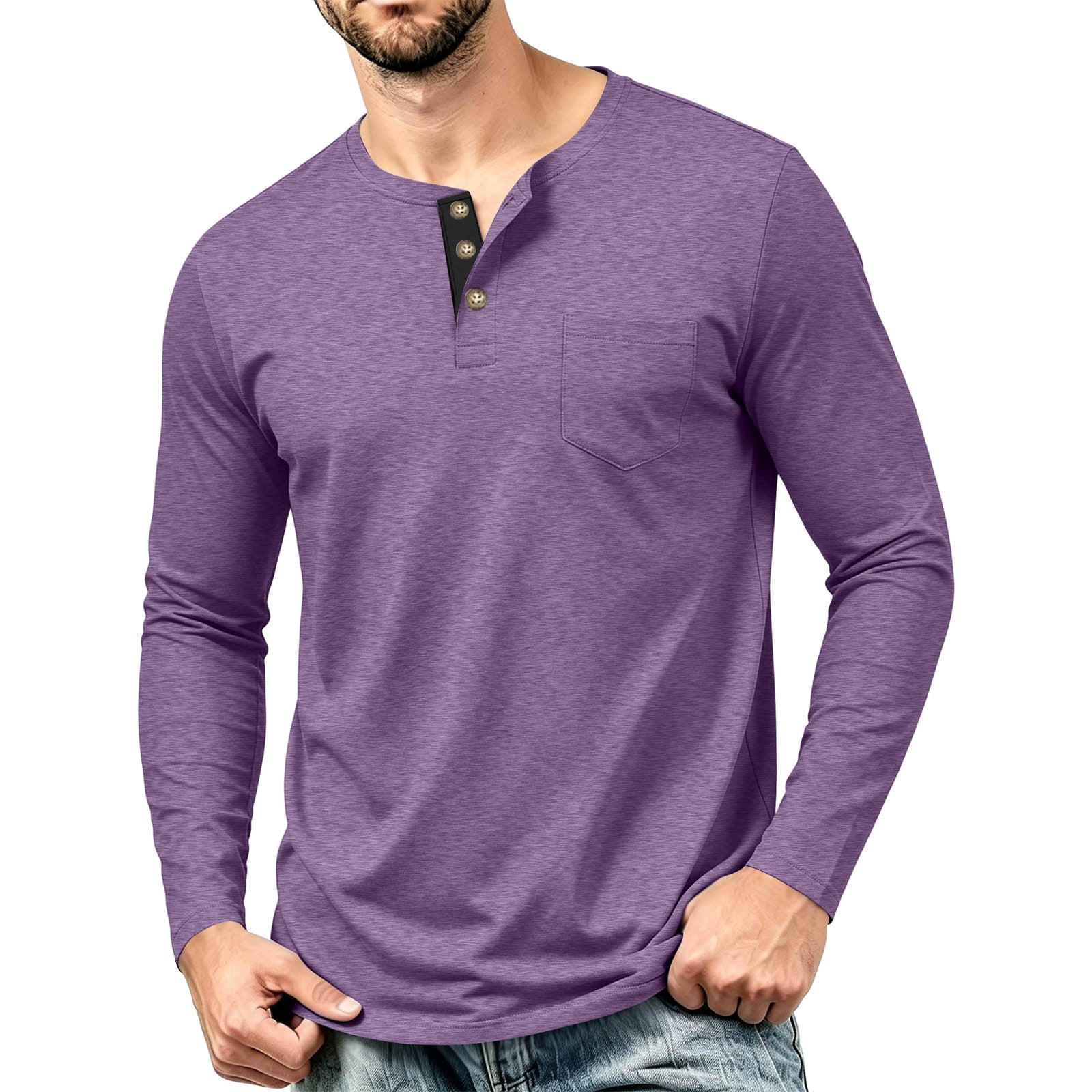 ShomPort T-Shirt for Men Button up Long Sleeve Shirts with Chest ...